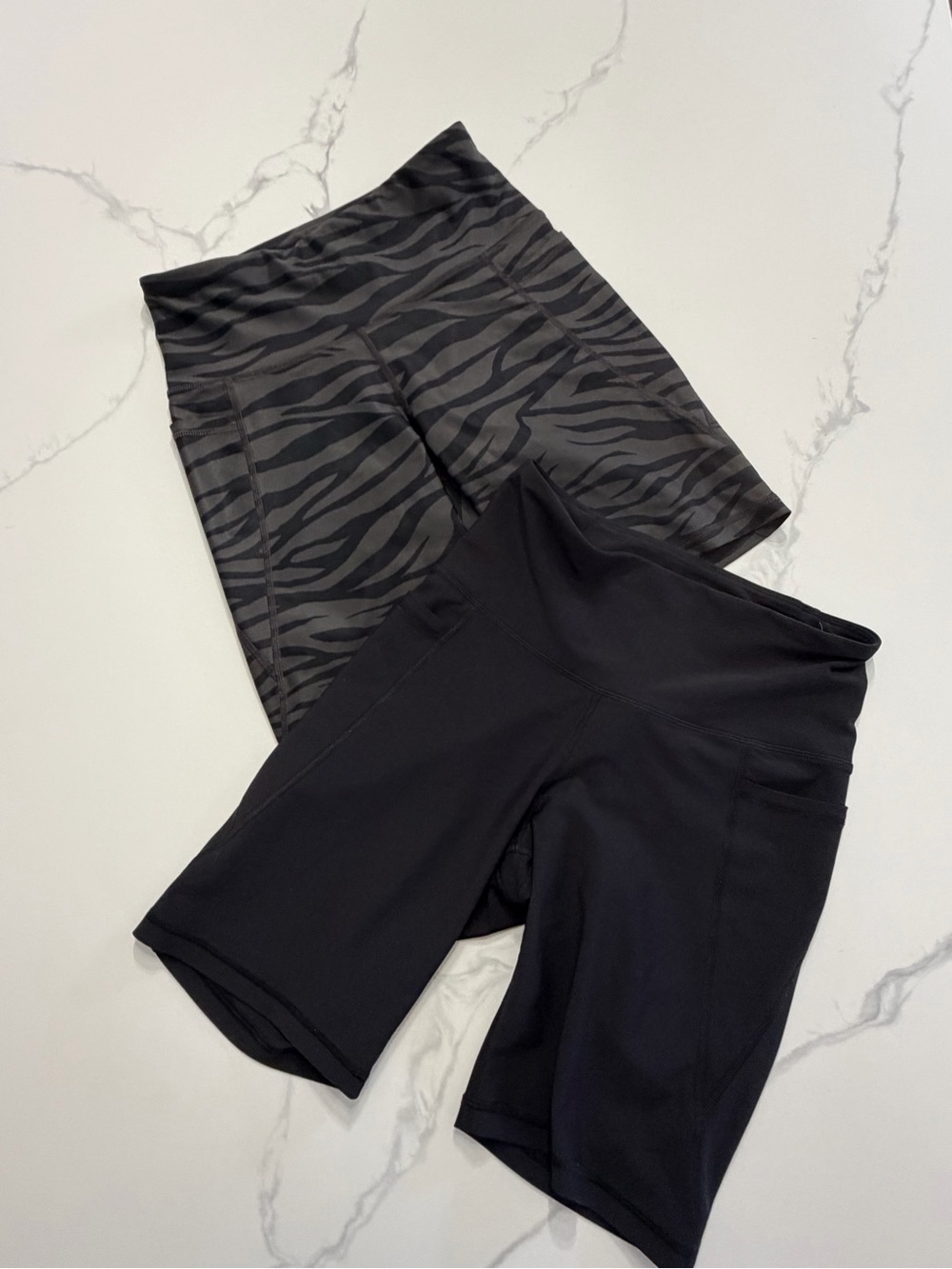 2 PairBlack and Charcoal Zebra Print High-Waist Bike Shorts